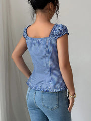 Striped Cap Sleeve Shirt OutfitFlow
