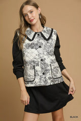 Umgee Toile Quilted Vest with Ruffle Collar OutfitFlow