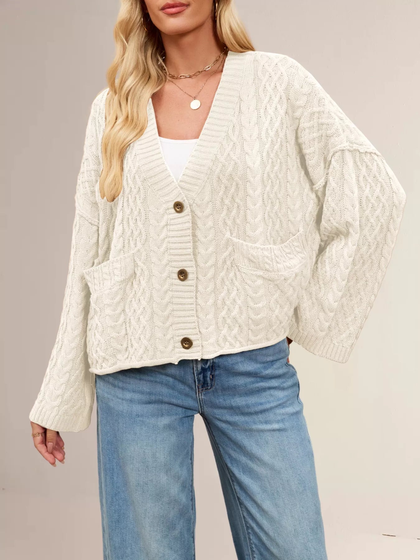 Cable Knit Button-Down Cardigan OutfitFlow