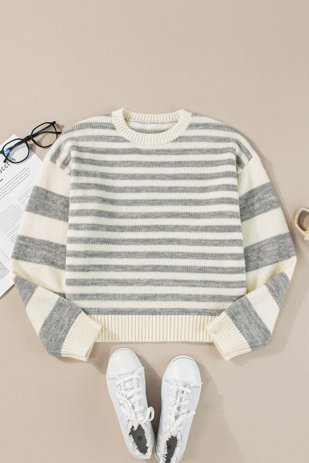 Outfit Flow - Striped Round Neck Dropped Shoulder Sweater