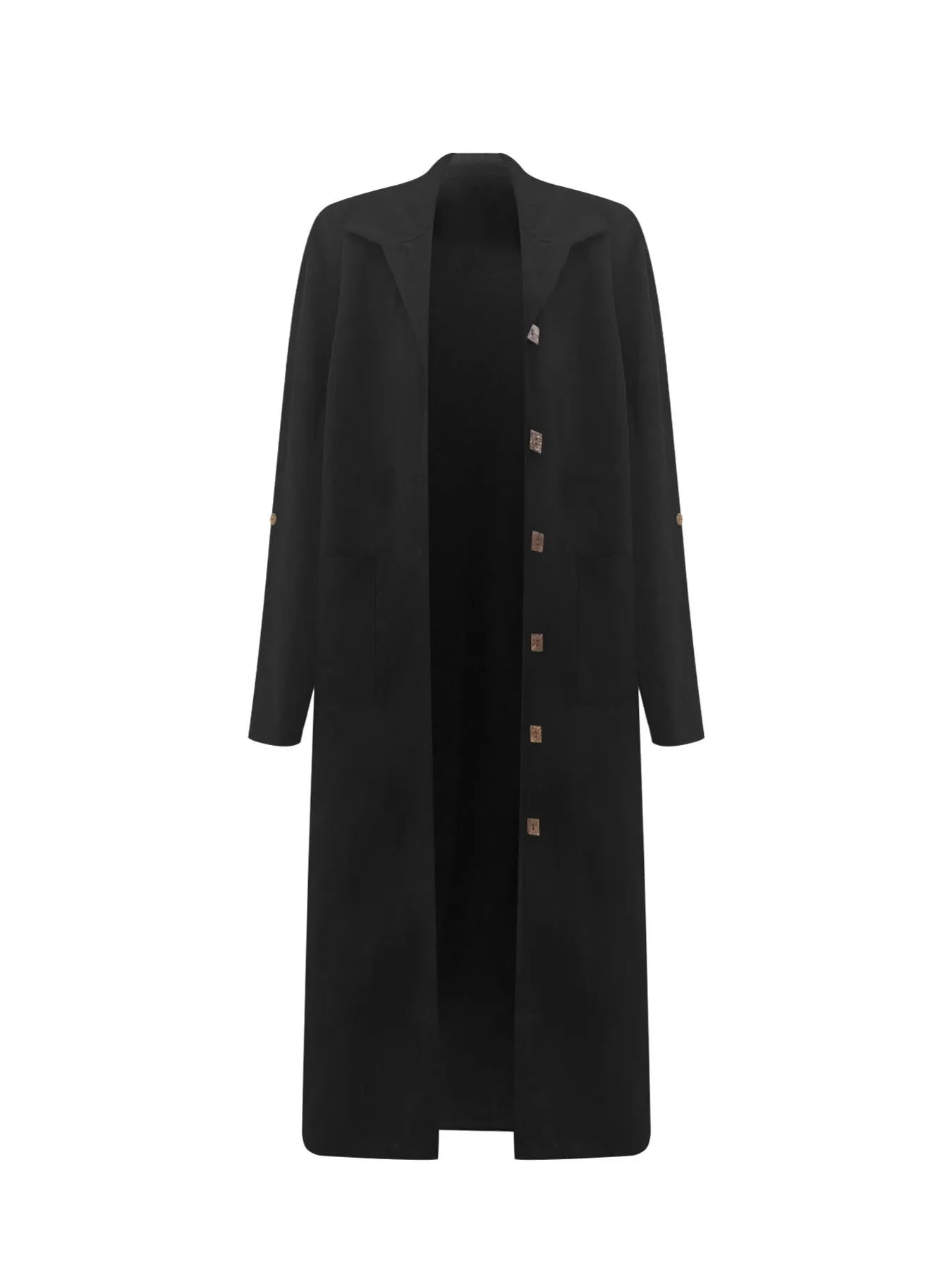 Lapel Collar Button-Front Longline Coat OutfitFlow