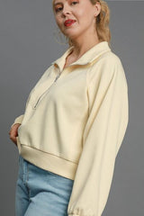 Umgee Full Size Half Zip Cropped Sweatshirt Plus Size OutfitFlow