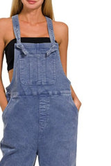 Zenana Washed Knot Strap Relaxed Fit Overalls OutfitFlow