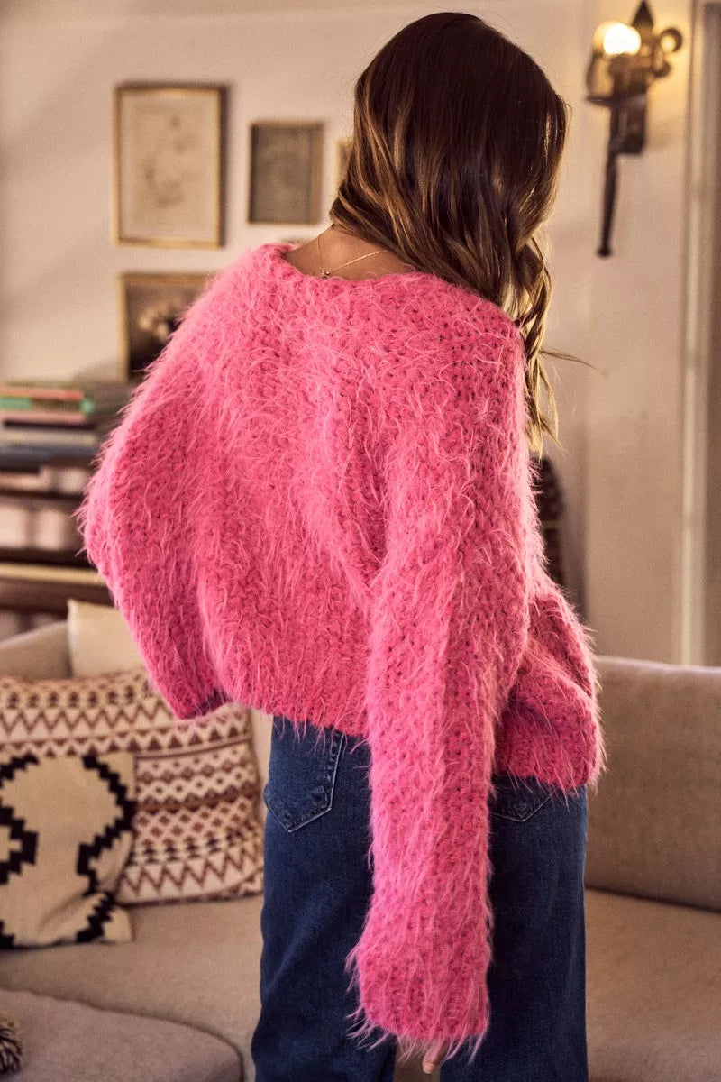 SO ME Soft Touch Hairy Loose Fit Cozy Sweater Cardigan OutfitFlow