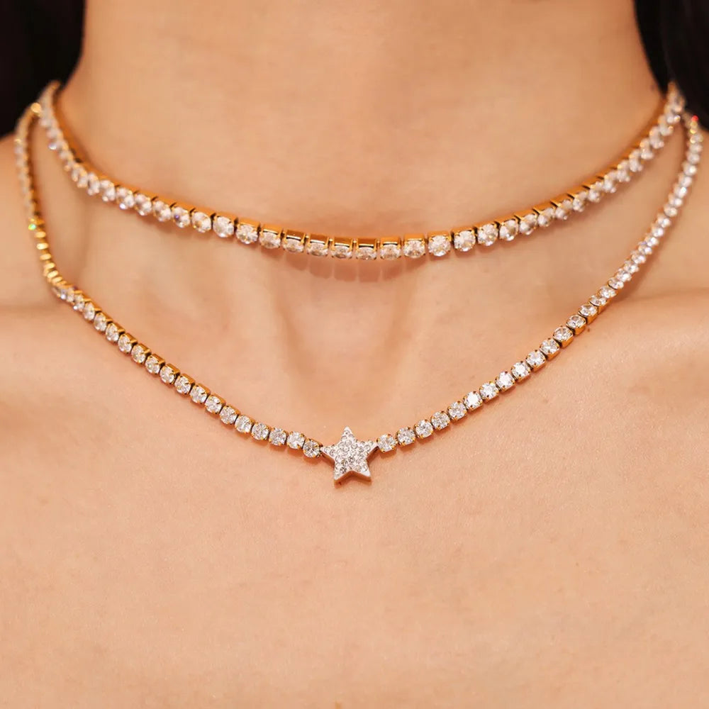 Titanium Steel Zircon Star Necklace OutfitFlow