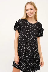 And The Why Embellished Sleeve Polka Dots Shift Dress OutfitFlow