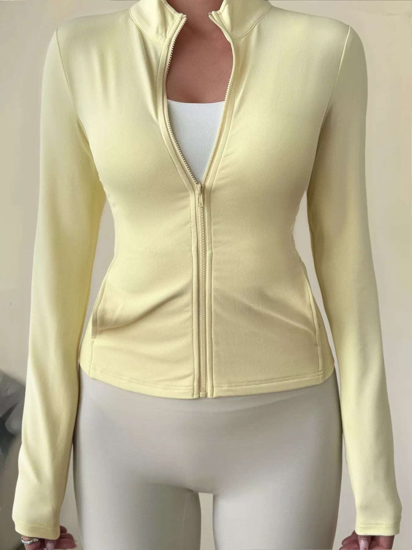 Slim Fit Zipper Front Outerwear Yellow OutfitFlow