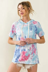 BiBi Tie Dye Terry Hoodie with Drawstring OutfitFlow