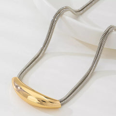 Two-Tone Alloy Curved Pendant Snake Chain Necklace OutfitFlow