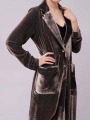 Velvet Lapel Collar Longline Coat Trendsi