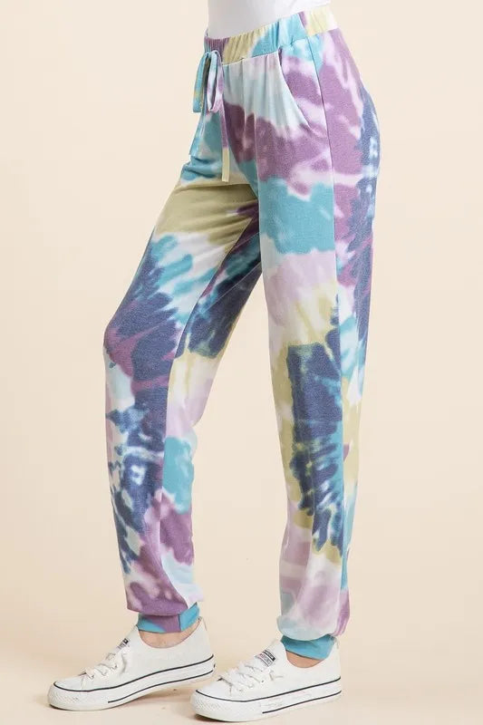 BiBi Tie Dye French Terry Casual Pants OutfitFlow