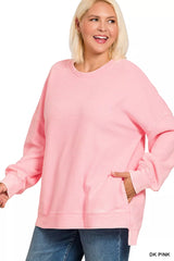 Zenana Full Size Acid Washed Double Ribbed Hi-low Sweatshirt Plus Size OutfitFlow