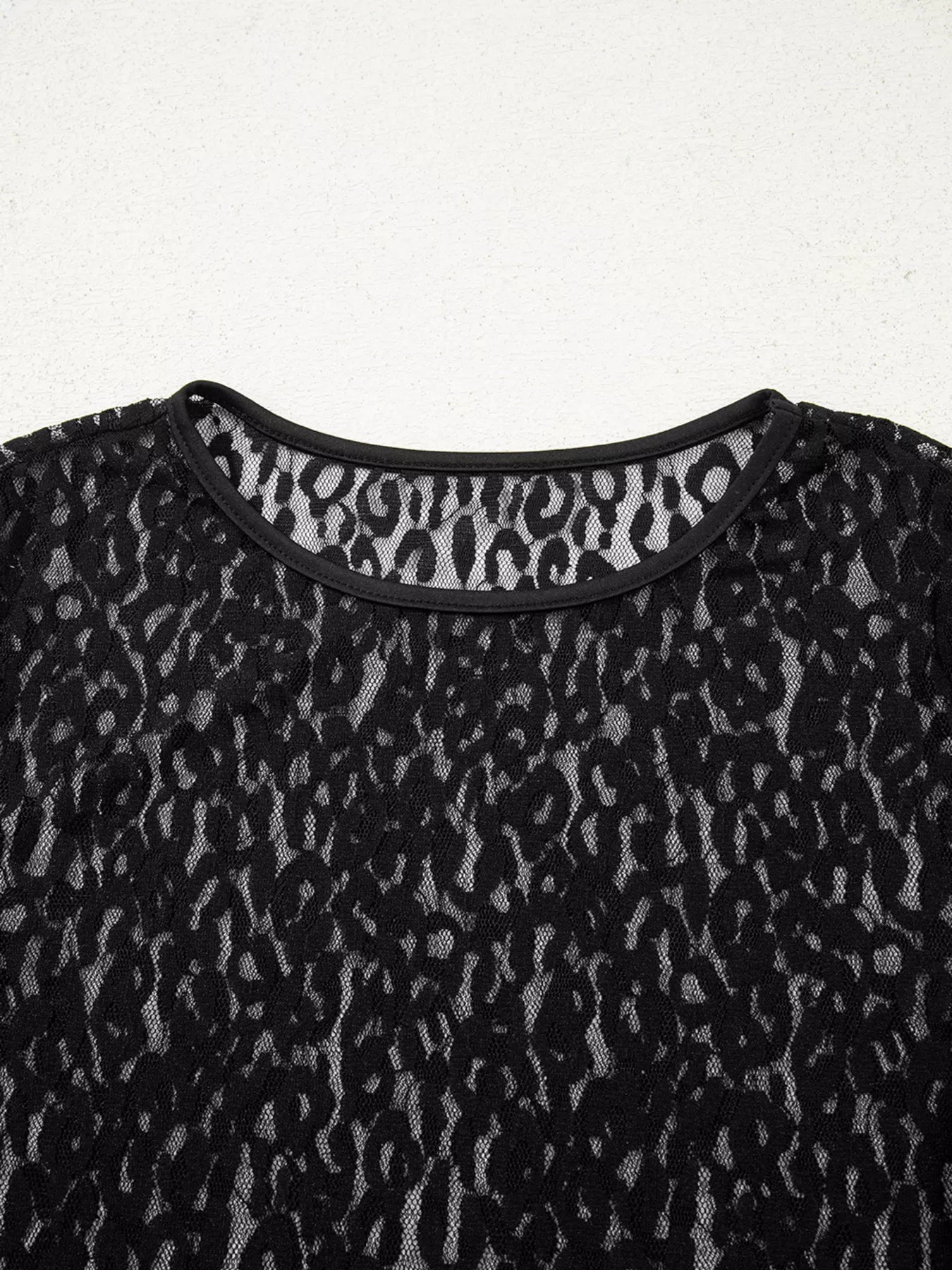 Leopard Pattern Sheer Mesh Long Sleeve Top OutfitFlow