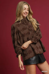 Umgee Heart Jacquard Ruffle Trim Shirt OutfitFlow