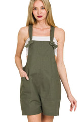 Zenana Woven Knot Strap Rompers DK OLIVE OutfitFlow