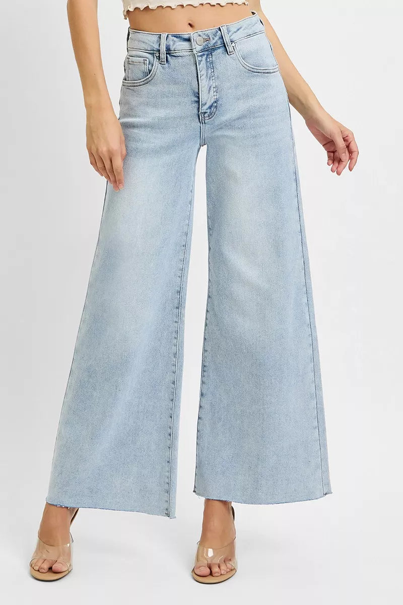 RISEN Full Size High Rise Ankle Wide Palazzo Jeans Plus Size OutfitFlow
