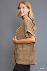 Umgee Open Front Knit Cardigan with Front Pockets OutfitFlow