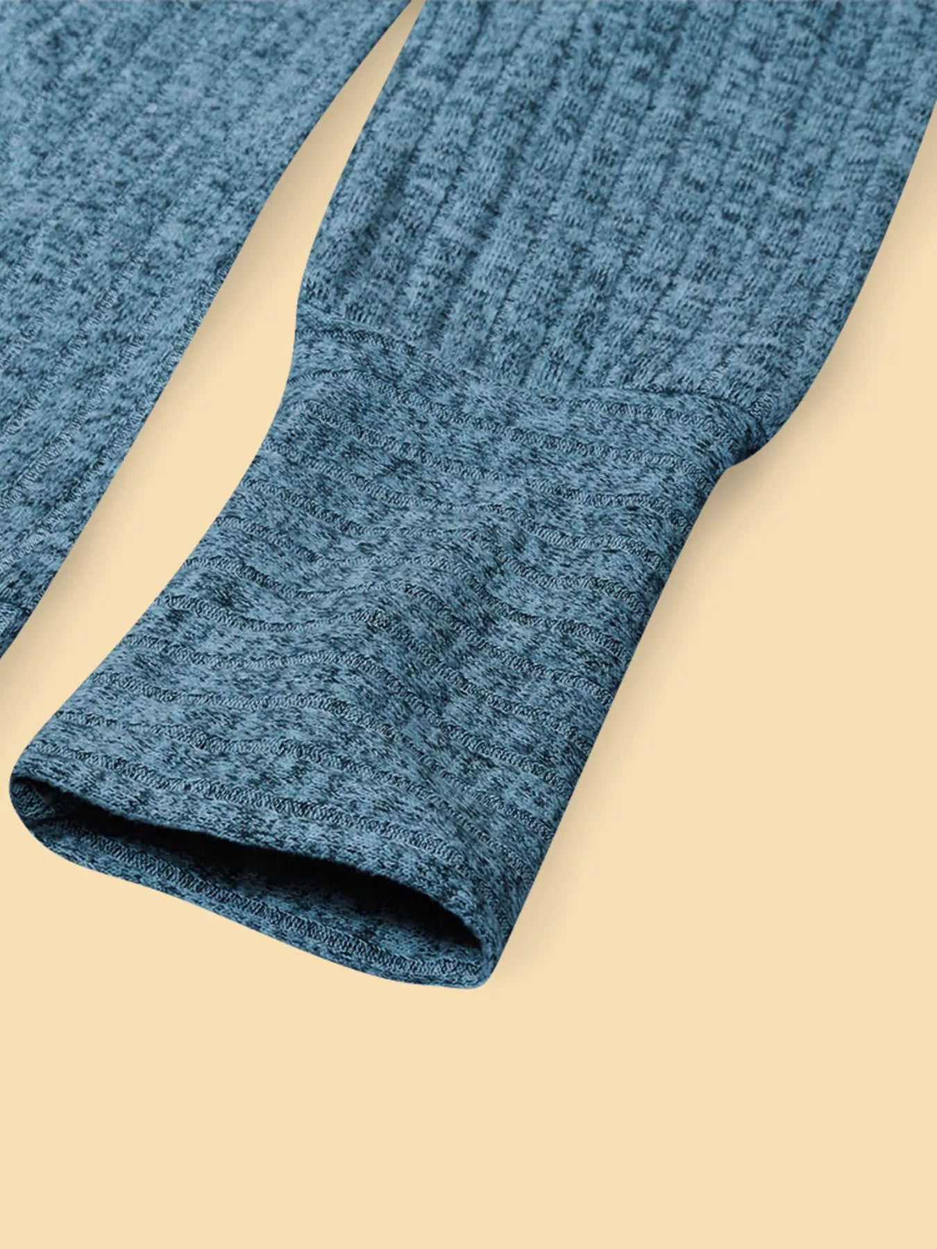 V-Neck Textured Knit Long Sleeve T-Shirt OutfitFlow