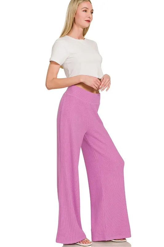 Zenana Rolled Sleeve Top and Pants Sweater Set OutfitFlow