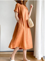 Full Size Casual Round Neck Midi Dress Plus Size OutfitFlow