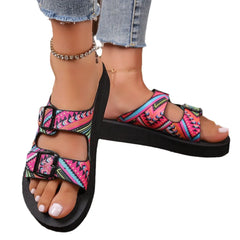 Ethnic Print Double Buckle Sandals OutfitFlow