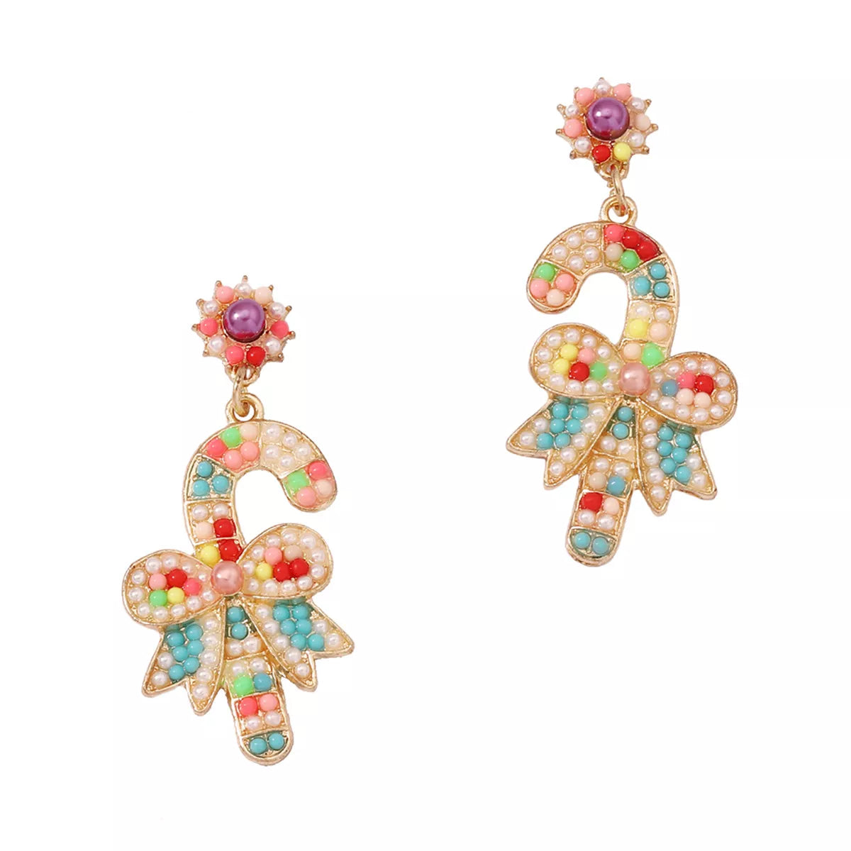 Christmas Candy Cane Bow Drop Earrings OutfitFlow