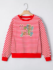 Stripe Holly Jolly Sequin Graphic Drop Shoulder Long Sleeve Top OutfitFlow