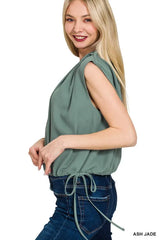 Zenana Woven Drawstring Tie Side Sleeveless Top OutfitFlow