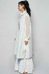 POL Printed Lace Longline Shacket with Back Open Zipper OutfitFlow
