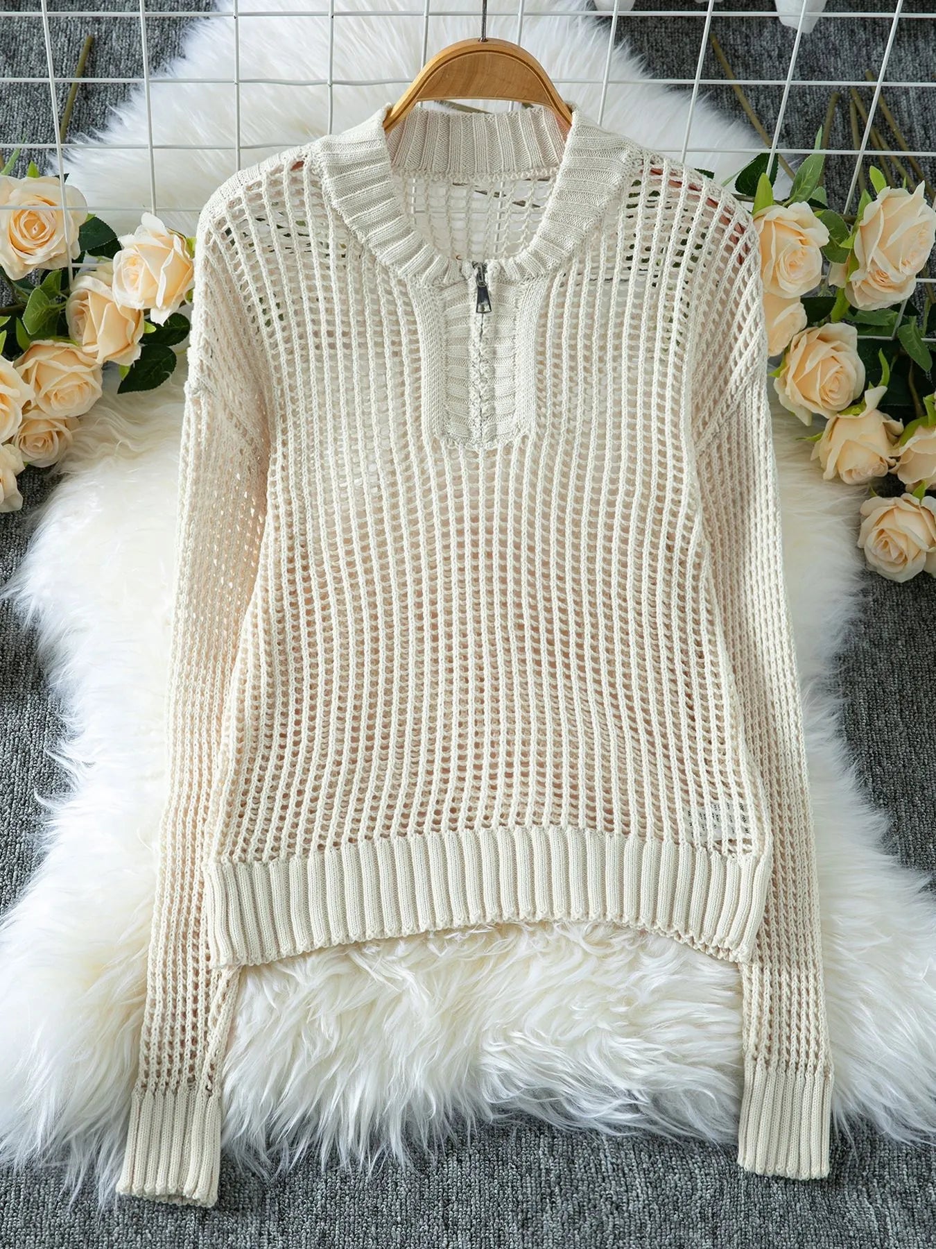 Half-Zip Detail Long Sleeve Sweater OutfitFlow