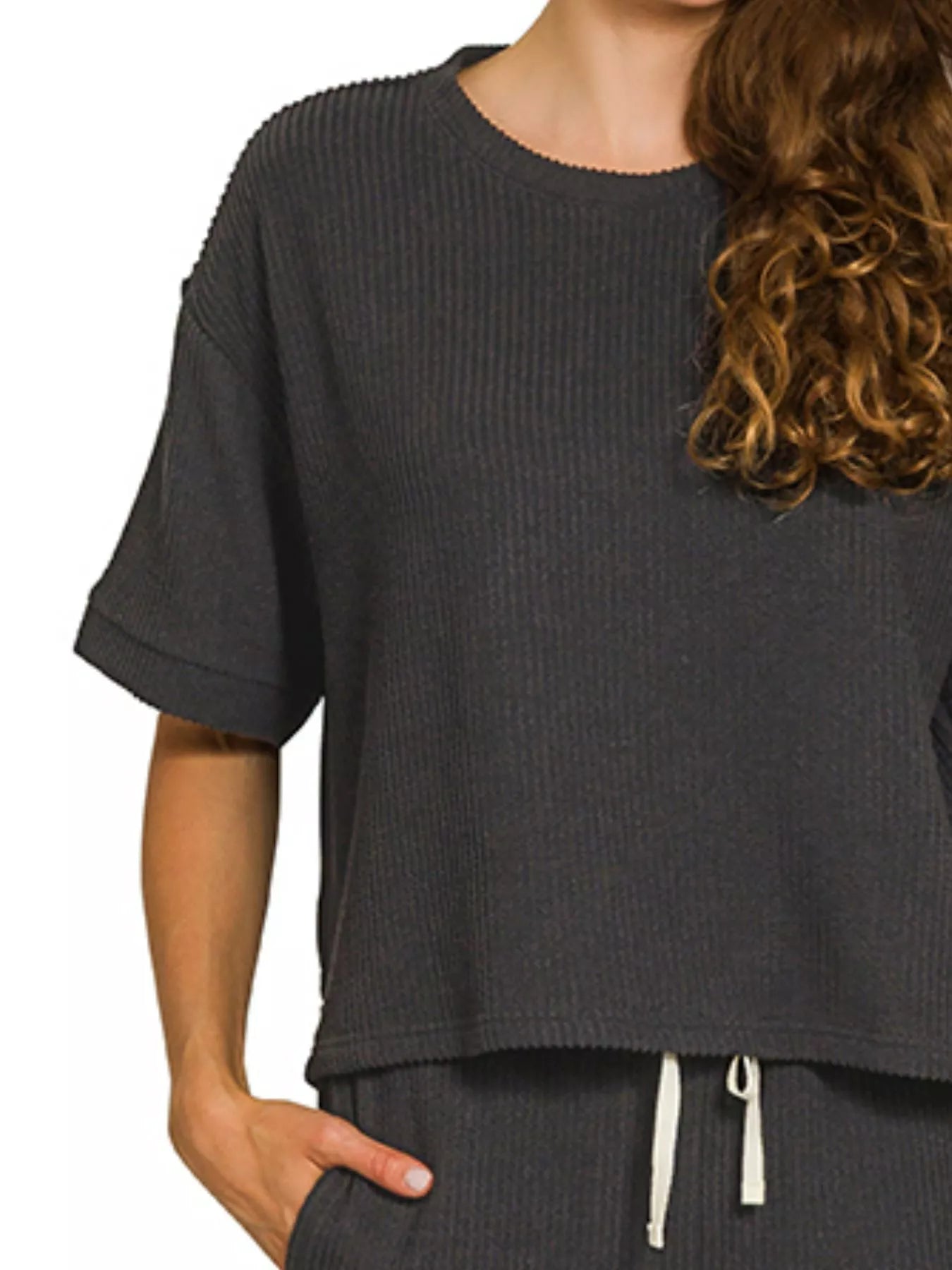 Zenana Raised Rib Short Sleeve Tee & Pants Set OutfitFlow