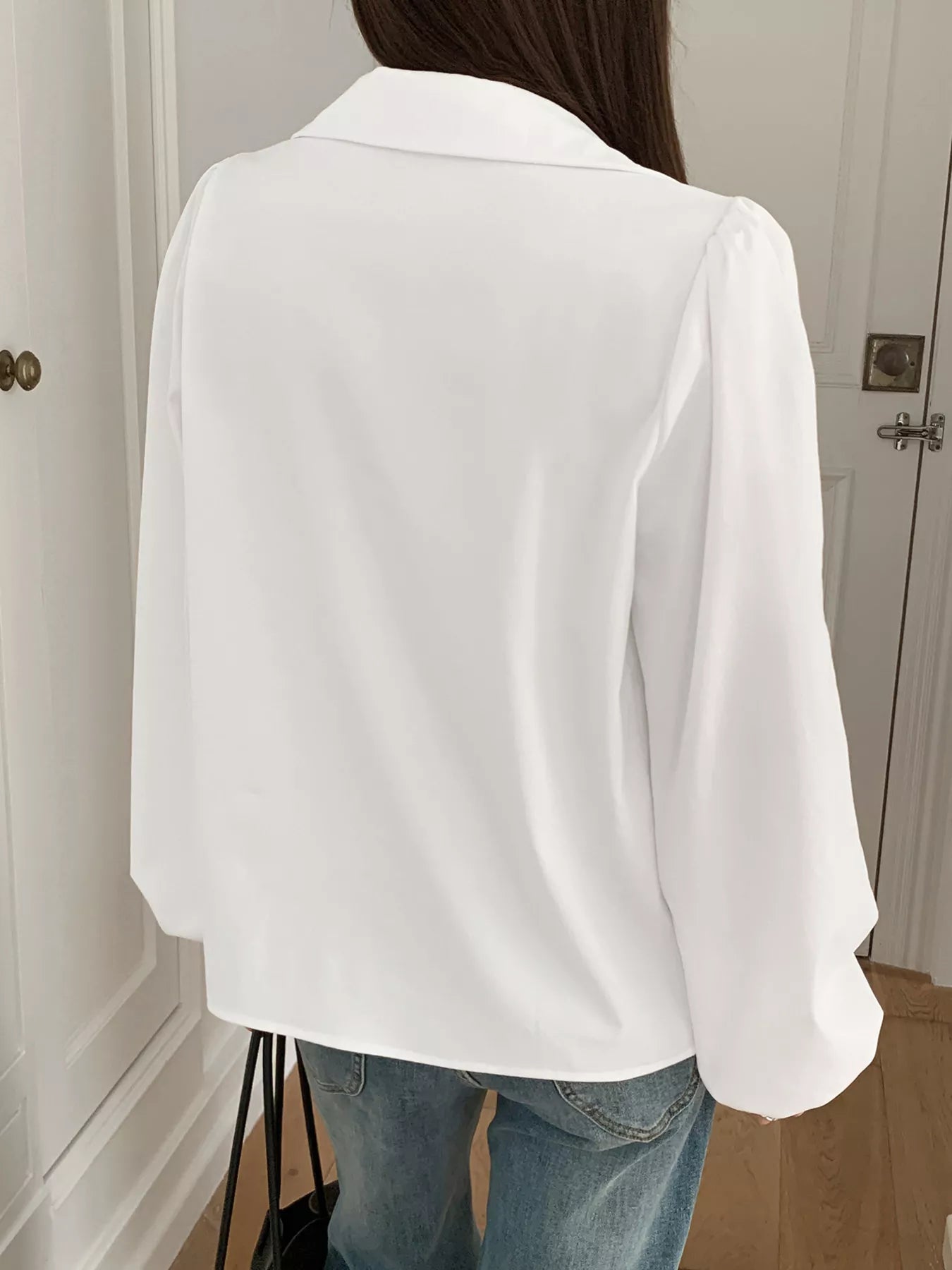 Puff Sleeve Button-Down Shirt OutfitFlow