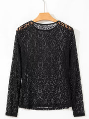 Leopard Pattern Sheer Mesh Long Sleeve Top OutfitFlow