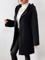 Outfit Flow - Zip Up Long Sleeve Sherpa Hooded Coat