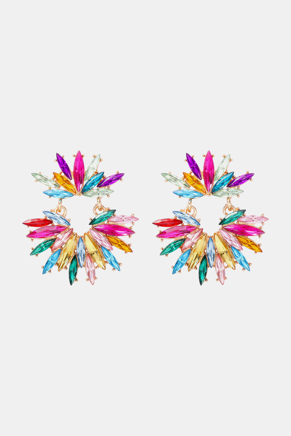 Flower Shape Glass Stone Dangle Earrings Multicolor One Size OutfitFlow