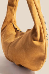 Fame Metallic Studded Faux Suede Hand Bag OutfitFlow