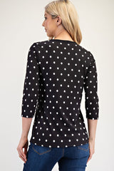 Celeste Full Size Polka Dot Round Neck Three-Quarter Sleeve T-Shirt