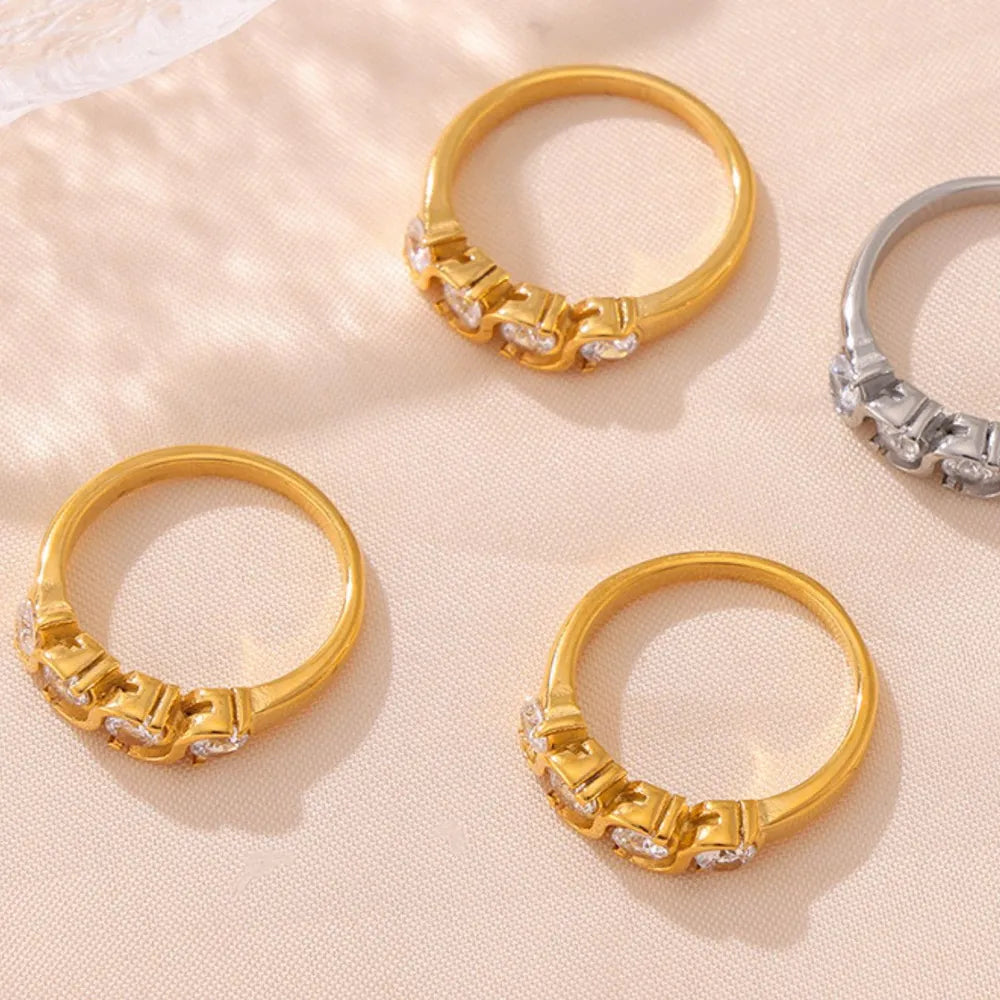 Stainless Steel Inlaid Zircon Ring OutfitFlow