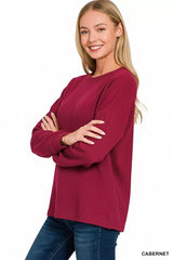 Zenana Double Knit Round Neck Long Sleeve Top OutfitFlow