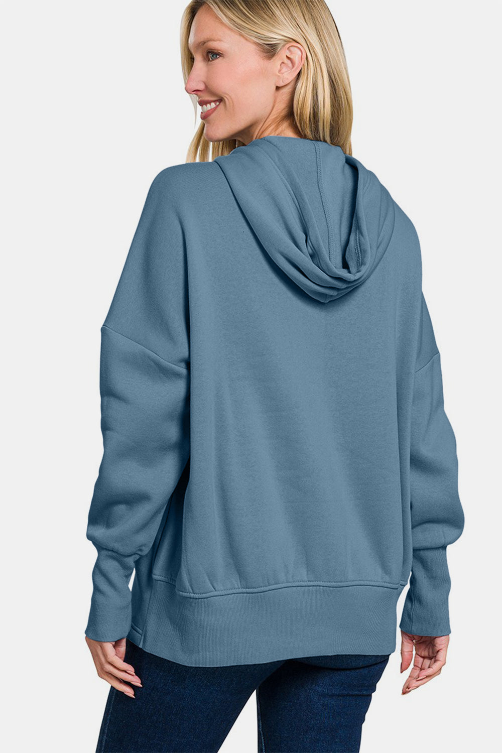 Outfit Flow - Zenana Half Snap Long Sleeve Hoodie with Kangaroo Pocket