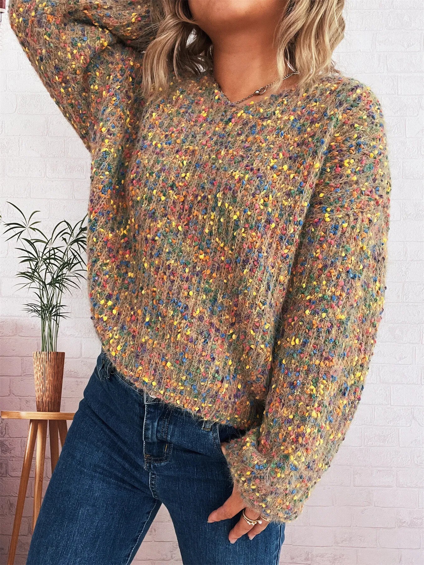 Colorful Long Sleeve Sweater Trendsi