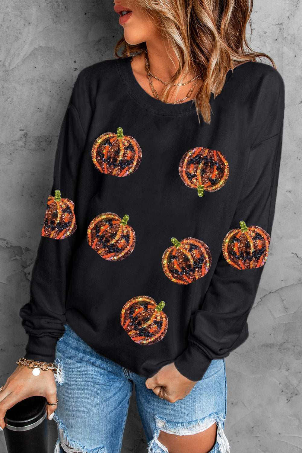 Pumpkin Dropped Shoulder Sweatshirt OutfitFlow