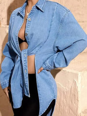 Slit Button Up Denim Shirt OutfitFlow