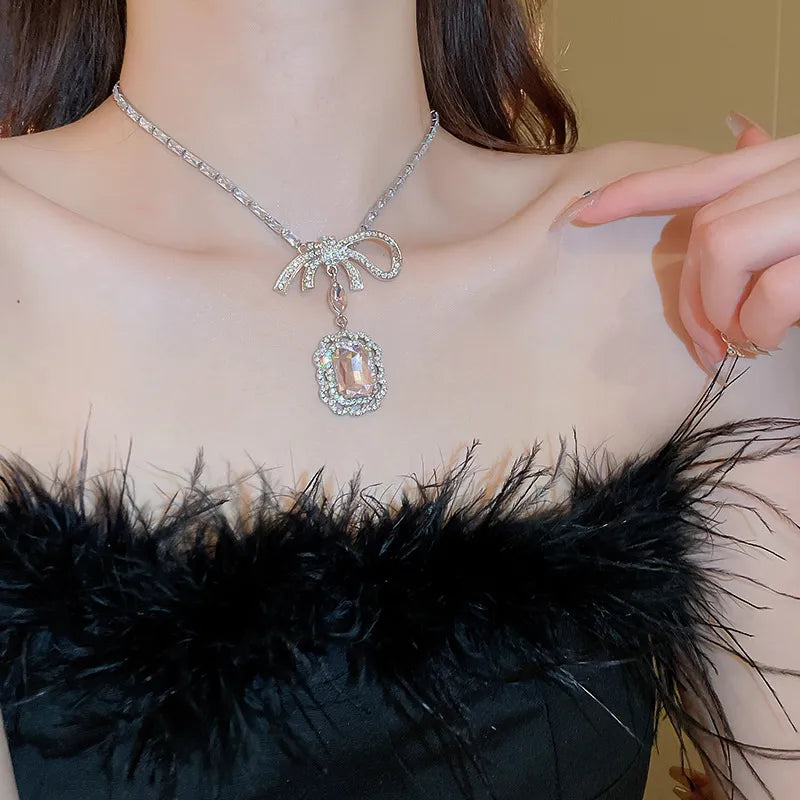 Alloy Crystal Geometric Pendant Necklace OutfitFlow