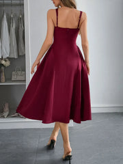 Square Neck Wide Strap Midi Dress OutfitFlow