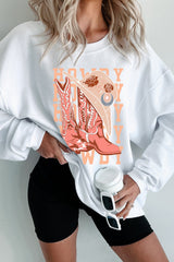 Boots Graphic Round Neck Long Sleeve Sweatshirt OutfitFlow