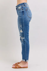 Judy Blue Full Size Mr Vintage Wash Boyfriend Fit W/ Destroy Jeans Plue Size OutfitFlow