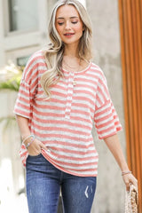 And The Why Stripe Knit Snap Button Front Casual Top OutfitFlow