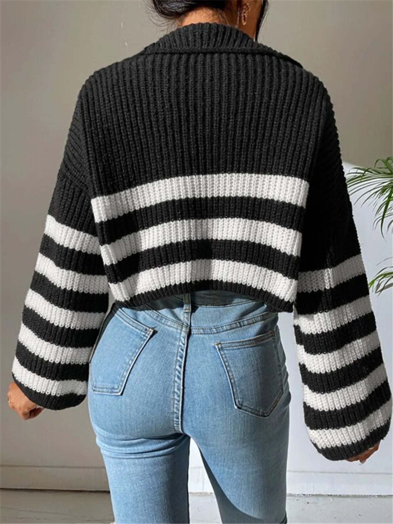 Striped Half Zip Cropped Sweater OutfitFlow