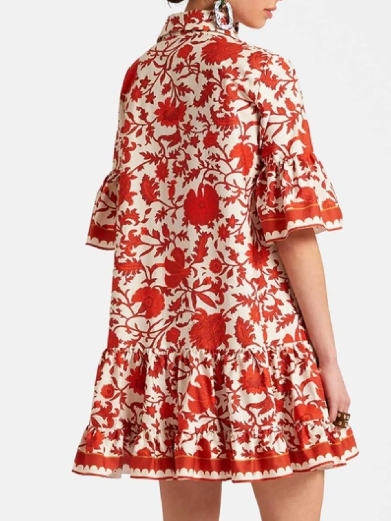 Floral Print Ruffle Sleeve Mini Dress OutfitFlow